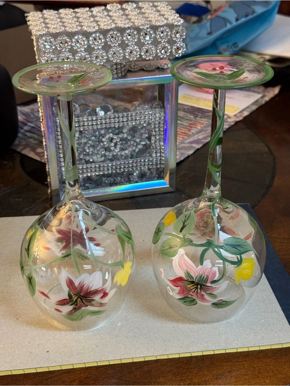 BLOCK HANDPAINTED FLORALS 8 5/8”T BALLOON STEMS Set of 2